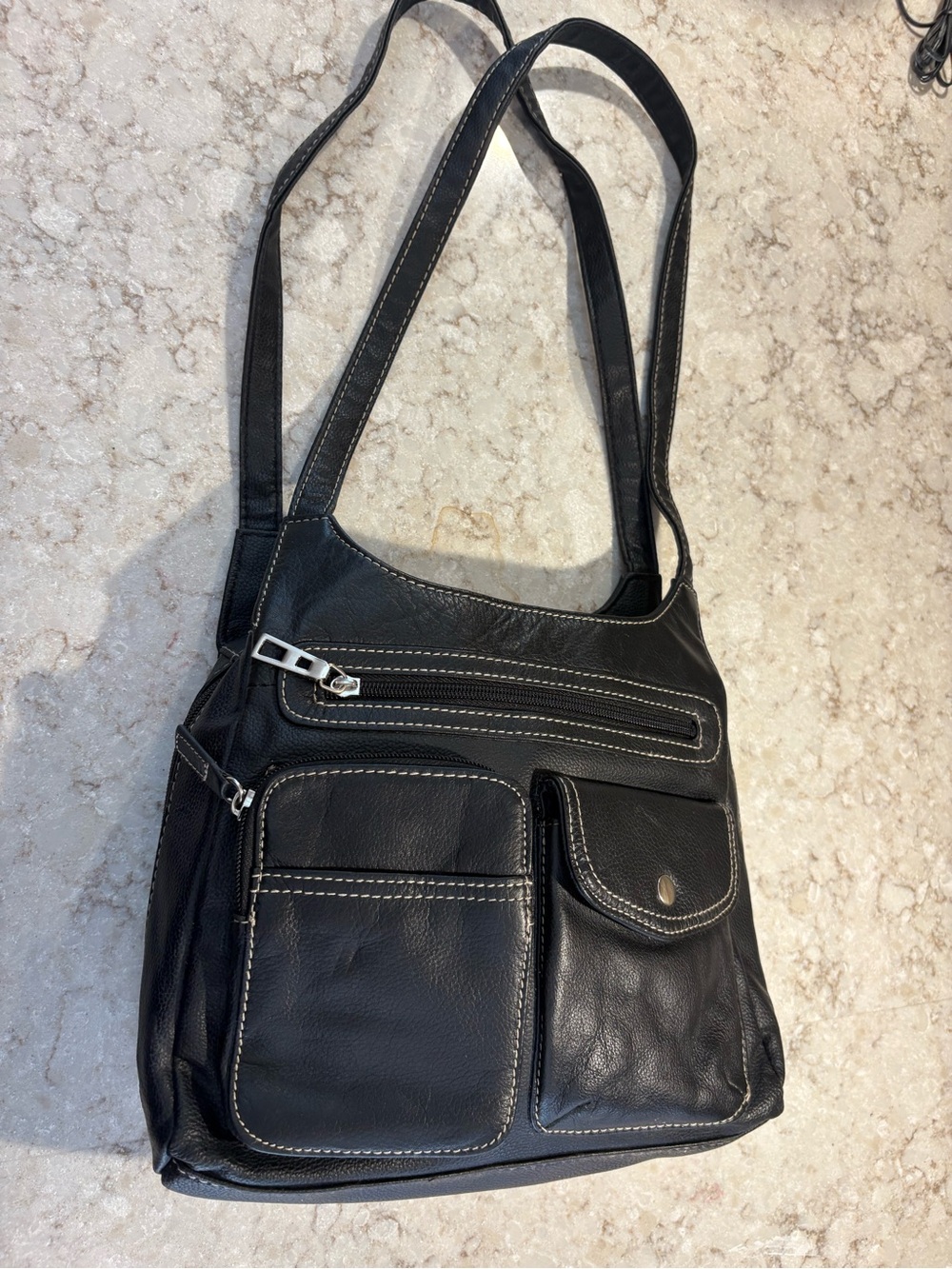 Merona Black Women's Leather Crossbody Shoulder Bag